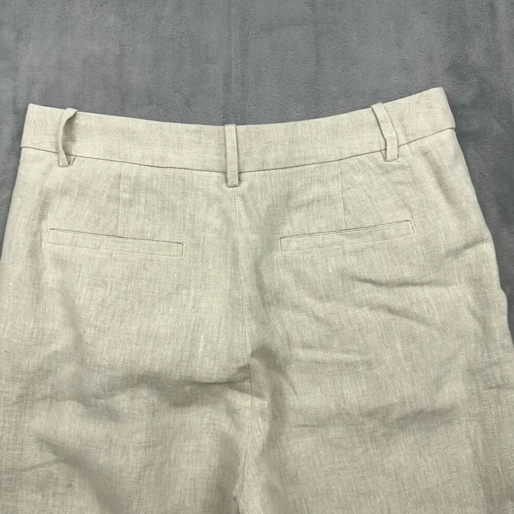 Banana Republic Linen Wide Leg Pants Womens Sz 4 Oatmeal Beige Pleated Trouser